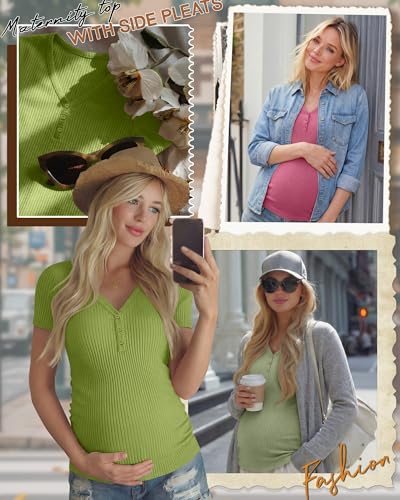3 Pack Women's Maternity Shirts - color: Avocado Green, Light Green, Rose Pink, size: X-Large