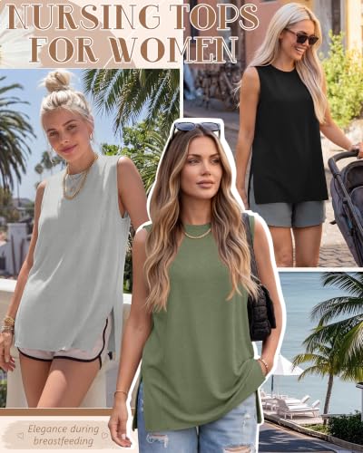 Ficerd 3 Pack Women's Nursing Tank Tops - color: Gray Green, Light Gray, Black, size: Large
