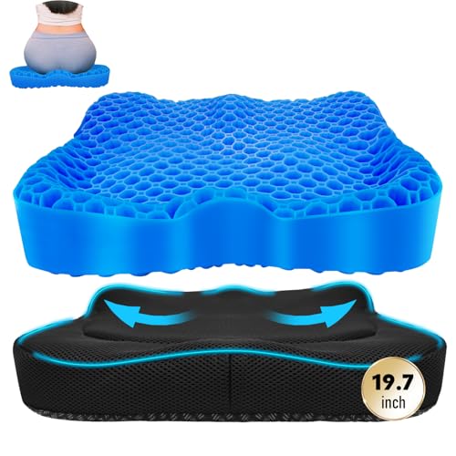 NEW-Vi Gel Seat Cushion, Thickened Big Breathable Honeycomb Design Absorbs Pressure Points Gel Cushion with Anti-Slip Cover Seat Cushion for Office Chair Home Car Seat Cushion - color: Blue, size: X X-Large(19.7"*16.1"*3.5")