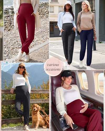 3 Pack Women's Maternity Jogger Pregnancy Sweatpants - color: Dark Red, Heather Black, Ink Blue, size: Medium