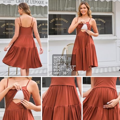 GINKANA Sleeveless Maternity Nursing Dress Summer Flowy Breastfeeding Dress - color: Caramel, size: X-Large
