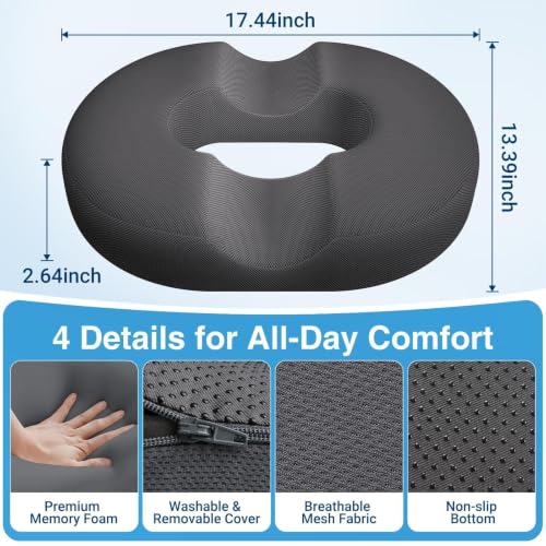 Donut Pillow Seat Cushion, Office Chair Cushion, Gray, Large - color: Grey, size: Large