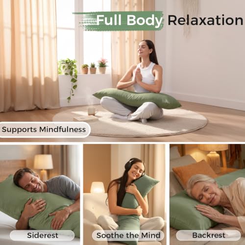 ZonLi Cooling Weighted Body Pillow for Side Sleepers and Deep Sleep - color: Bamboo Green, size: X-largr48"x14"(8.5lbs)