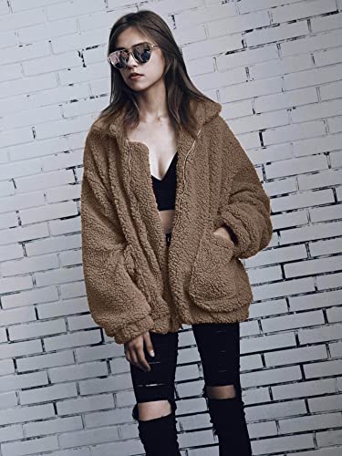 PRETTYGARDEN Women's Oversized Sherpa Fleece Coats - color: Coffee, size: Small