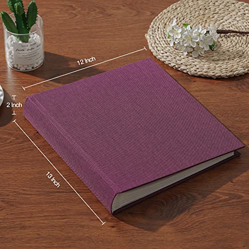 Pssoss Large Linen DIY Scrapbook Album with Writing Space100 Pages, Purple - color: Purple