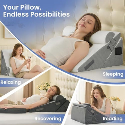 Sasttie Adjustable Wedge Pillow Set for After Surgery, Beige - color: Beige, size: Adjustable 9&12 Inch + 1 Head Pillow