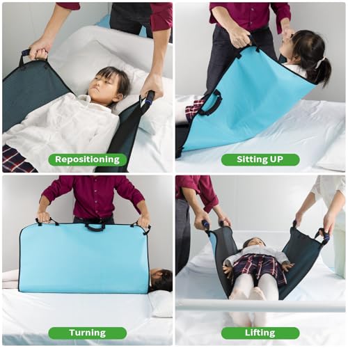 Patient Positioning Bed Pads with Reinforced Handles–36" x 34" Washable & Reusable Transfer Sheets, Draw Sheets for Elderly Care, Turning, Lifting & Repositioning - color: 02blue-36*34"