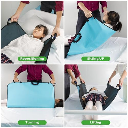Patient Positioning Bed Pads with Reinforced Handles–36" x 34" Washable & Reusable Transfer Sheets, Draw Sheets for Elderly Care, Turning, Lifting & Repositioning - color: 02blue-36*34"