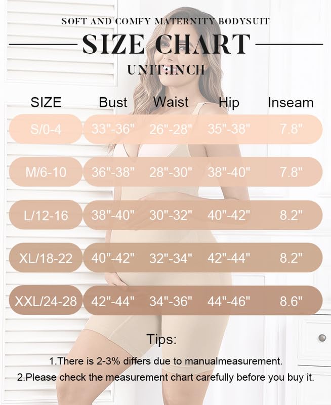 Women's Maternity Bodysuit Seamless Pregnancy Shapewear Shorts Under Dresses Belly Support 1*BLACK+1*NUDE Medium