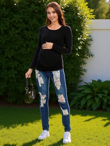 3 Pack Maternity Shirts Long Sleeve Crew Neck Pregnancy Top for Women - color: Black/Dark Grey/Light Grey, size: XX-Large