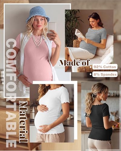 4 Pack Women's Maternity Ribbed Shirts - color: Black, Light Heather Gray, White, Light Pink, size: Small