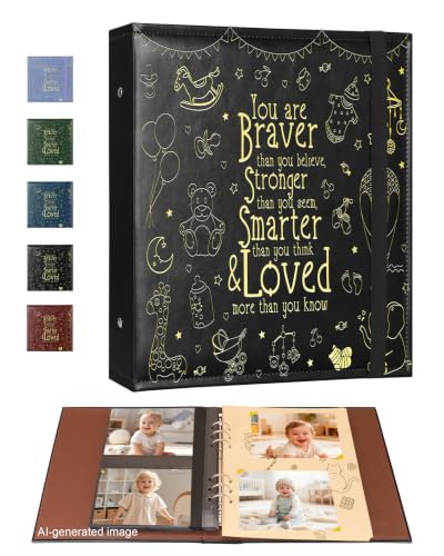 Leather Baby Scrapbook Album, Baby Memory Keepsake for New Moms & Dads - color: Black