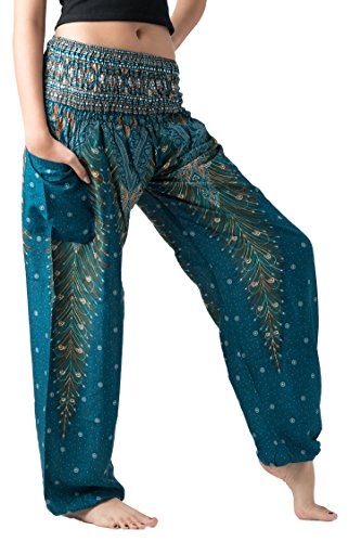 B BANGKOK PANTS Boho Harem Pants Women - color: Green Peacock, size: One Size