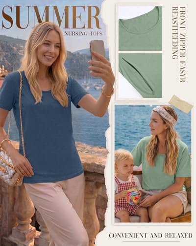Ficerd 4 Pack Women's Maternity Nursing Shirts - color: Gray Blue, Pink, White, Light Green, size: Large