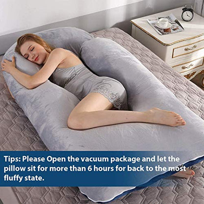 Elover U Shaped Pregnancy Pillow,Full Body Maternity Support - color: Velvet-blue and Grey