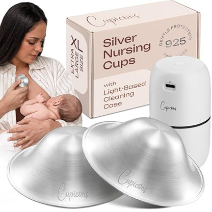 Silver Nursing Cups, Nipple Covers for Breastfeeding, XL - size: X-Large
