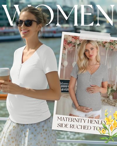 3 Pack Women's Maternity Shirts - color: Sky Blue, White, Light Heather Gray, size: XX-Large