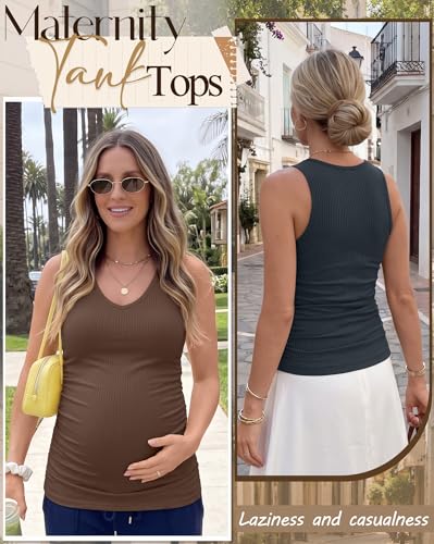 4 Pack Women's Maternity Pregnancy Tanks - color: Charcoal Gray, Apricot, Brown, Black, size: Medium