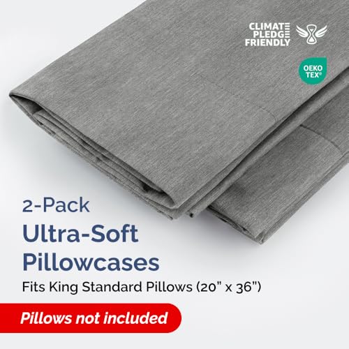 King Standard Pillow Cases Set of 2 - Pillowcase Covers - Heathered Grey - color: 40 - Heathered Grey, size: King Standard