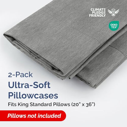 King Standard Pillow Cases Set of 2 - Pillowcase Covers - Heathered Grey - color: 40 - Heathered Grey, size: King Standard
