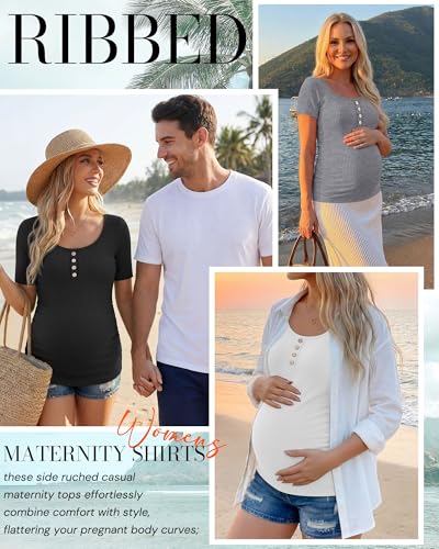 4 Pack Maternity Shirts for Women - color: Army Green, White, Light Heather Gray, Black, size: Medium