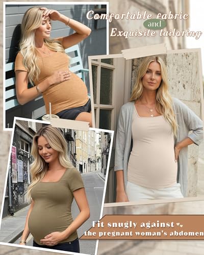 4 Pack Womens Maternity T Shirts - color: Yellow, Sage Green, Beige, Moss Green, size: Small