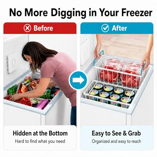 iSPECLE Chest Freezer Organizer Bins - Small Baskets for 7 Cu.Ft, 6 Pack - color: 6-Pack White