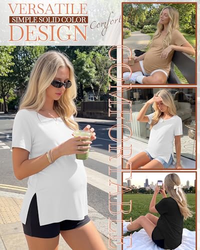 3 Pack Women's Maternity Shirts - color: Apricot, White, Black, size: XX-Large