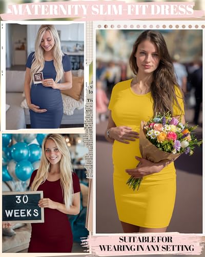 Riyiper 3 Pack Womens Maternity Short Sleeve Dresses - color: Burgundy, Yellow, Navy Blue, size: Small