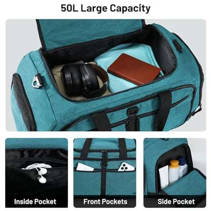 MIER Packable Travel Duffle Bag with Shoe Compartment, 50L, Teal - color: Teal, size: 50L