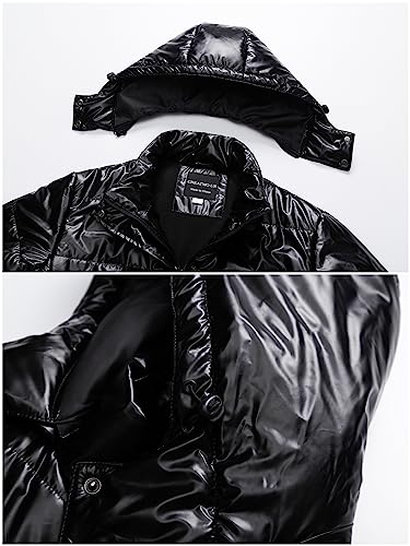 CREATMO US Women's Plus Size Warm Puffer Jacket Waterproof Fleece Lined Winter Coat with Removable Hood - color: Shiny Black, size: 4X