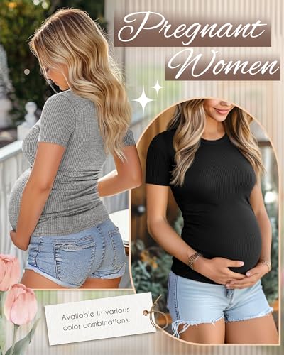Ficerd 3 Pack Women's Short Sleeve Maternity Shirts - color: Black, Light Heather Gray, Sky Blue, size: X-Large