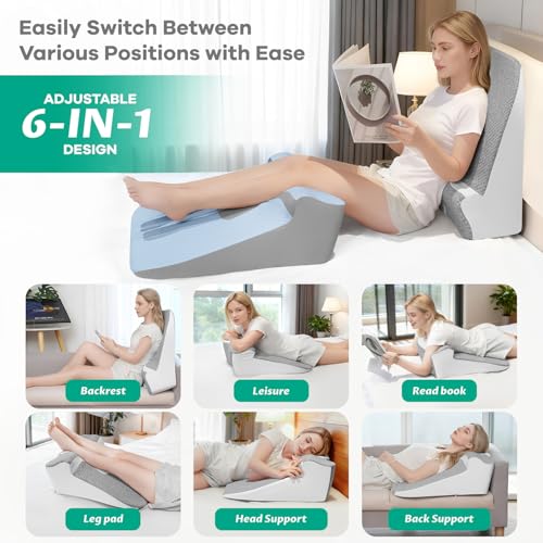 Snoring Pillow, Ergonomic Wedge Pillow for Sleep Apnea Memory Foam Reading Pillow for Back, Neck & Head Comfortable Support-Grey(Extra Large)