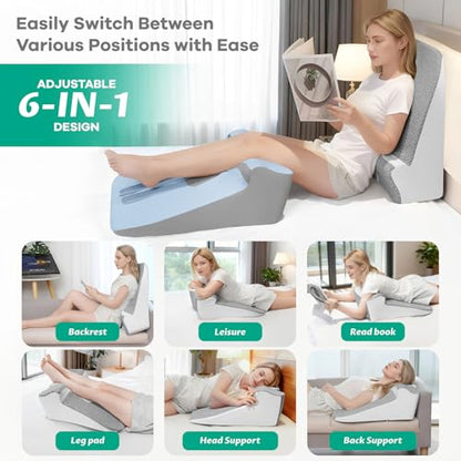 Snoring Pillow, Ergonomic Wedge Pillow for Sleep Apnea Memory Foam Reading Pillow for Back, Neck & Head Comfortable Support-Grey(Extra Large)