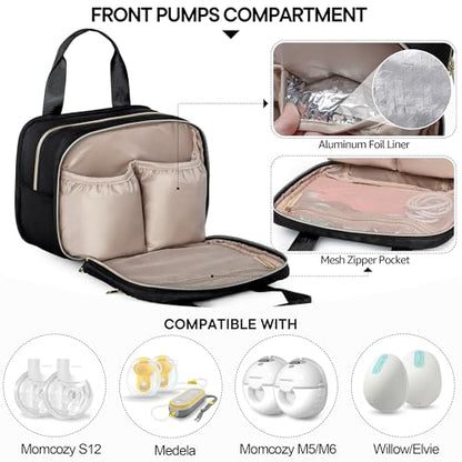 Fasrom Wearable Breast Pump Bag, Insulated Pump Carrying Case with Cooler - color: Black