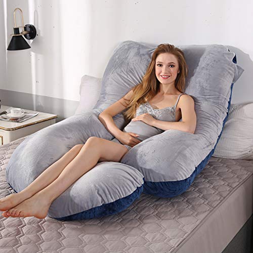 Elover U Shaped Pregnancy Pillow,Full Body Maternity Support - color: Velvet-blue and Grey