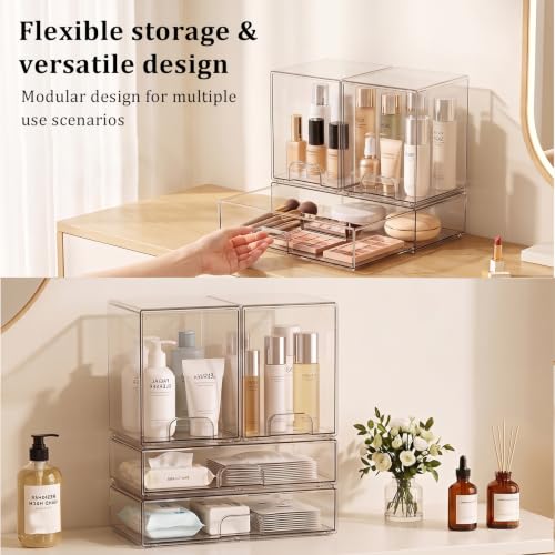 Clear Stackable Storage Drawers: Acrylic Organizer Bins 4 Pack - size: 4 Pack (2 High+2 Wide)