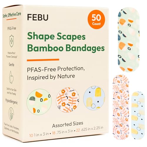 FEBU Shape Scapes Print Bamboo Fabric Bandages, 50 Count Strips - style: Strips – Shape Scapes (50 Count)