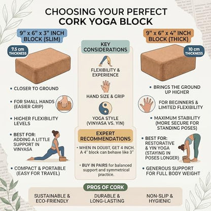 2 Pack Natural Cork Yoga Blocks, High Density Non-Slip Yoga Bricks for Pilates, Stretching, Balance and Flexibility Training - size: 9 x 6 x 3 Inch High Density