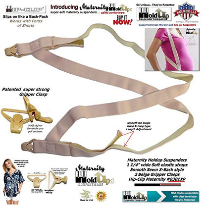 Hold-Up Hidden Maternity Hip-Clip Undergarment Suspenders No-Slip Clips - color: Beige 1 1/4
