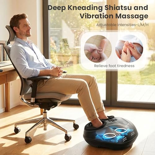 Shiatsu Foot Massager with Heat, FSA Eligible HSA, Deep Kneading Neuropathy - color: Black