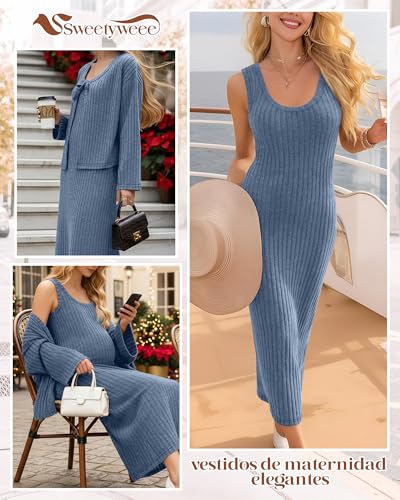 Maternity Dress Set 2 Piece for Baby Shower Party - color: Blue, size: Small