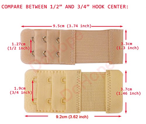 Elastic Adjustable Bra Extender 2 Hook 3 Rows Narrow Bra Band Extension - color: 3/4 Inch Between Hook Centers