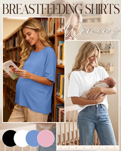 4 Pack Women's Nursing Shirts - color: Pink, Sky Blue, White, Black, size: Small