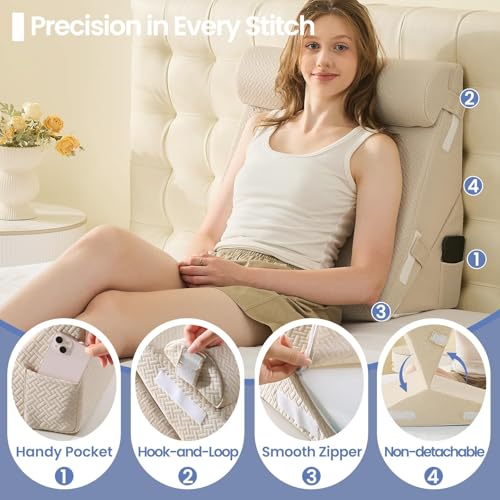Sasttie Adjustable Wedge Pillow Set for After Surgery, Beige - color: Beige, size: Adjustable 9&12 Inch + 1 Head Pillow