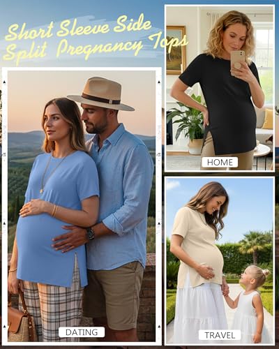 Ficerd 3 Pack Women's Maternity T Shirts - color: Black, Cream, Sky Blue, size: Small