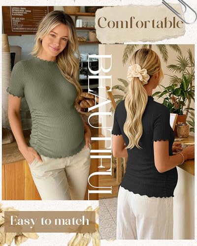4 Pack Maternity T Shirts - color: Gray Green, Coffee, White, Black, size: Medium