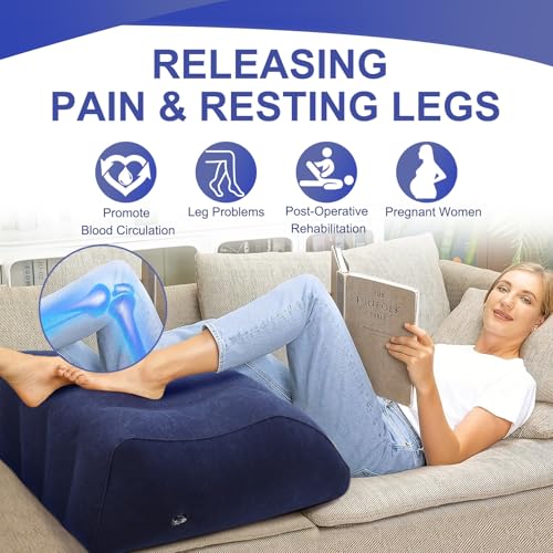 Inflatable Leg Elevation Pillow, Portable Wedge Pillow for Sleeping(Blue) - color: Dark Blue