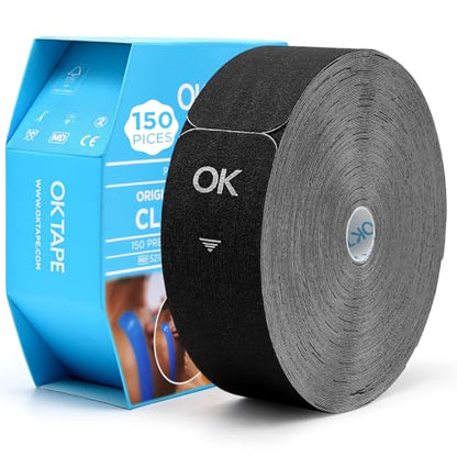 OK TAPE Kinesiology Tape 150 PCS Precut Elastic Strips Bulk 2inx10in/PCS - color: Black, size: 150 PCS