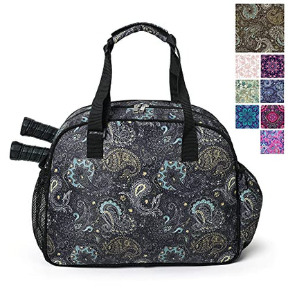 Boulder Bee Pickleball Tote Bag for Women with Paddle Holder - color: Brown cashew flower